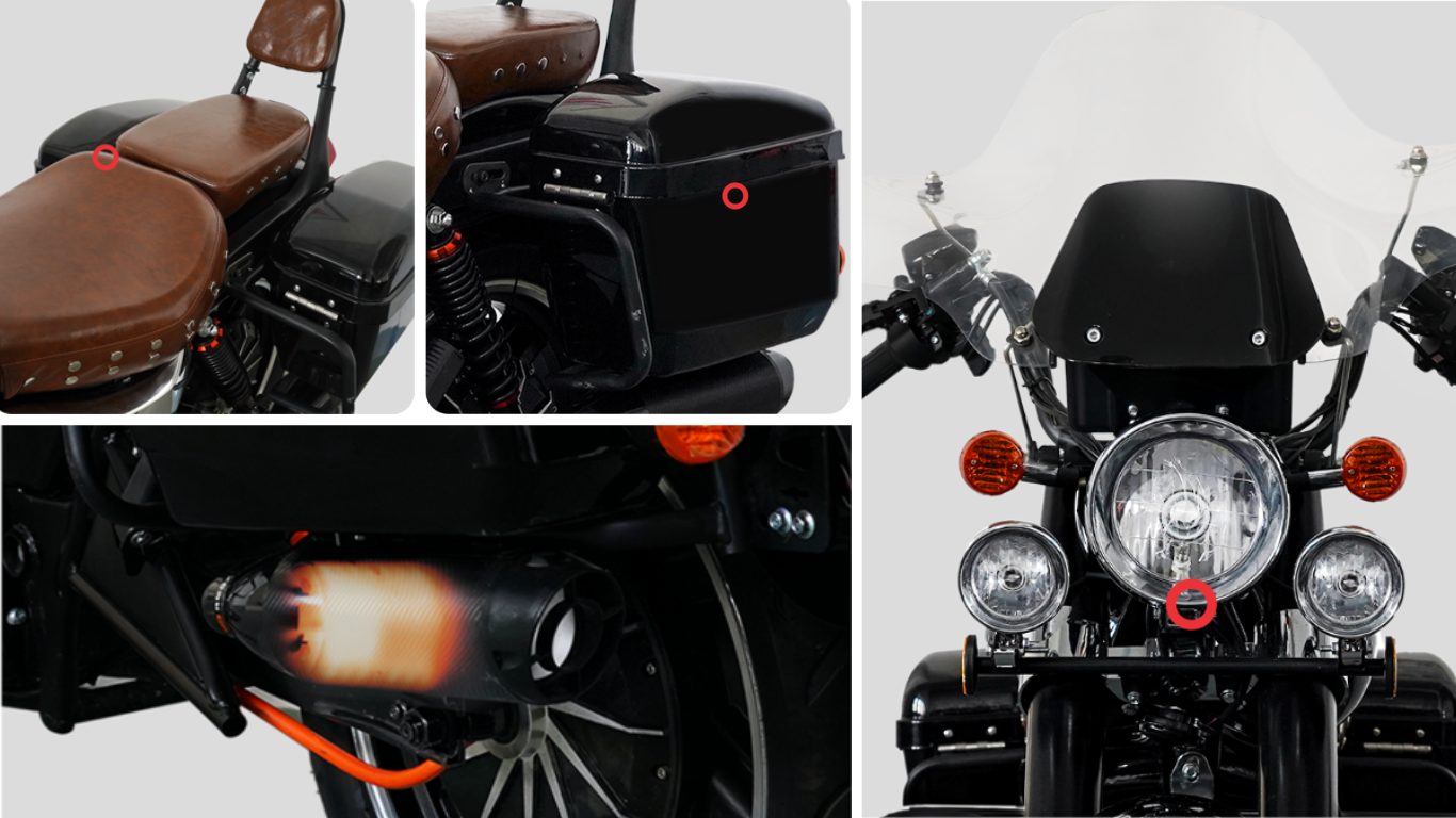 Features Seating With Backrest, 50 Liter Additional Storage, LED+Additional Headlamp, Dual Sound Pipe