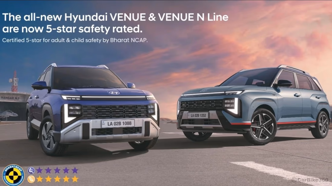 Hyundai Venue and Venue N-Line Score 5-Star Bharat NCAP Rating Audio