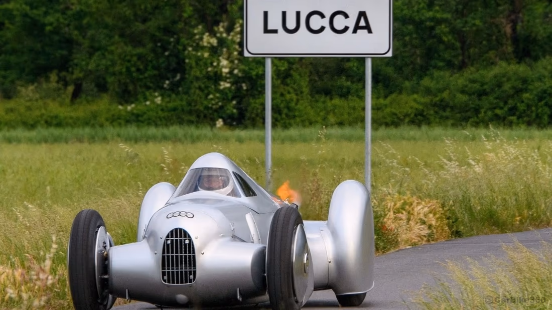 Audi recreates legendary Auto Union Lucca record car for public debut in Italy Audio