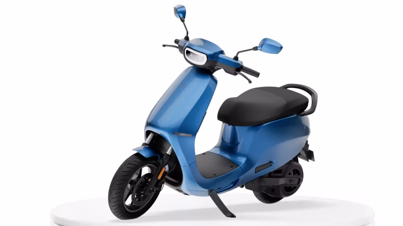 Blue Ola S1 Z electric scooter in a front three-quarter studio view.