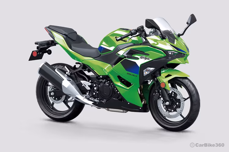 Kawasaki Ninja 500 Lime Green colour sports bike right front angle view