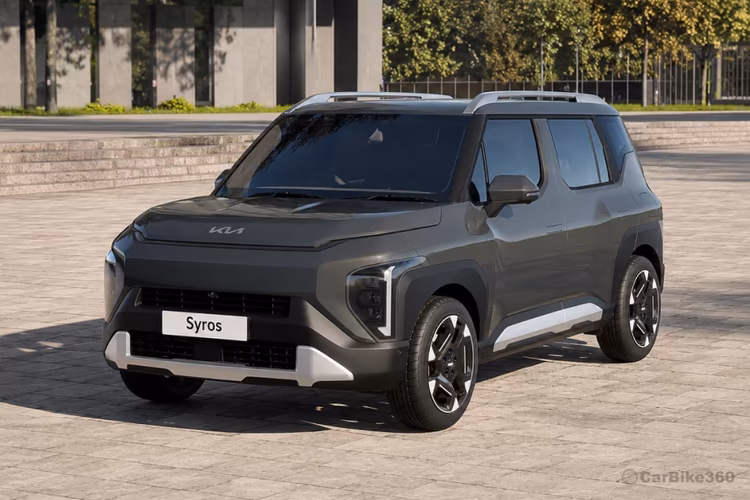 Kia Syros EV SUV Exterior Bold Left Front Side angle view with LED DRLs Kia Syros EV SUV Exterior Bold Left Front Side angle view with LED DRLs