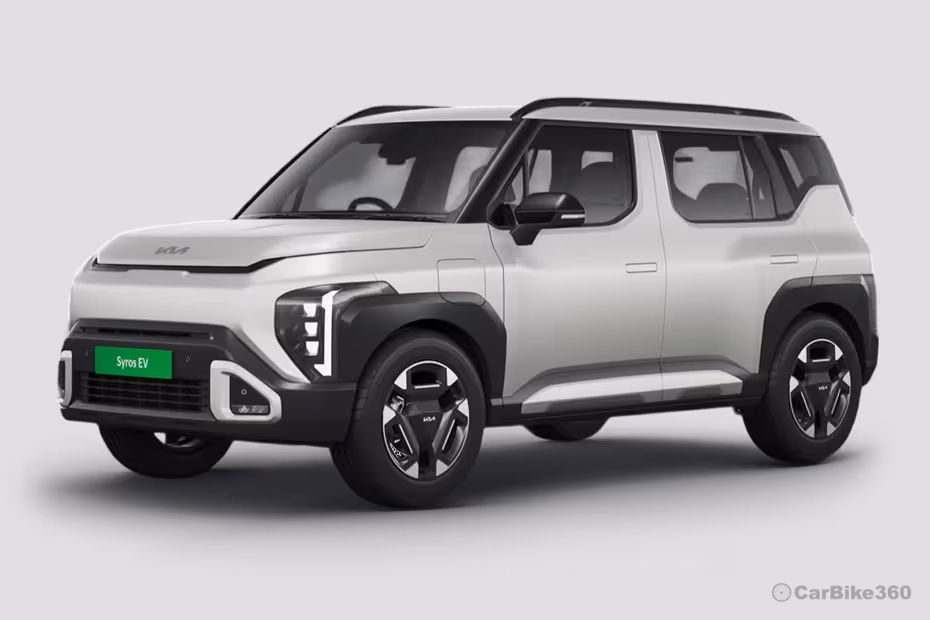 Kia Syros EV Ivory Silver Matte SUV Left Front Side view Kia Syros EV Ivory Silver Matte SUV Left Front Side view
