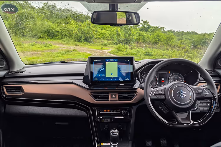 Maruti Suzuki Brezza SUV interior dashboard with floating touchscreen infotainment system Maruti Suzuki Brezza SUV interior dashboard with floating touchscreen infotainment system