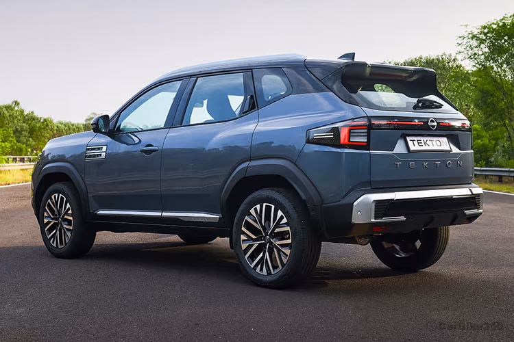 Nissan Tekton Moonbow-Grey SUV Rear Left side angle view showing taillights Nissan Tekton Moonbow-Grey SUV Rear Left side angle view showing taillights