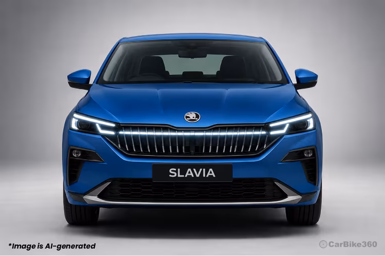 Skoda Slavia Facelift Sedan Bold Front exterior view LED DRLs Skoda Slavia Facelift Sedan Bold Front exterior view LED DRLs