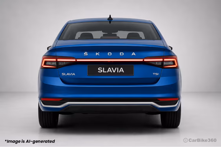 Skoda Slavia Facelift Sedan Rear view with connected LED Taillights Skoda Slavia Facelift Sedan Rear view with connected LED Taillights
